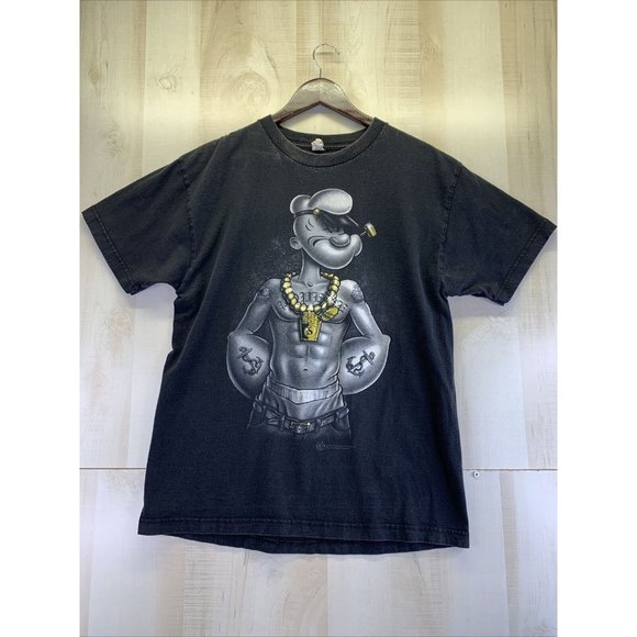 Vtg Popeye Black/White Graphic Mens T Shirt Size L “Allstyle Apparel” - Picture 1 of 10